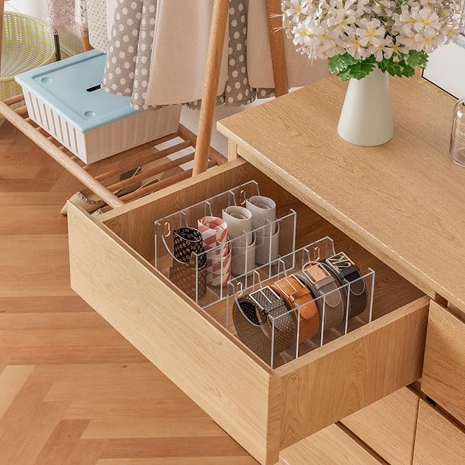 Sezanrpt 4 Compartments Acrylic Belt Organizer, Clear Belt Storage Organizer for Closet, Wall Mount Belt Holder
