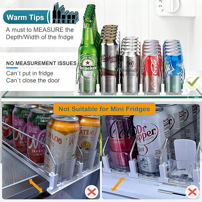 Upgraded Drink Organizer for Fridge, Space-Saving Fridge Drink Organizer, Automatic Pusher Glide and Adjustable Width Drink Dispenser for Fridge - Holds Up to 20 Cans (5 Rows White)