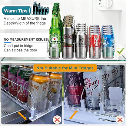 Upgraded Drink Organizer for Fridge, Space-Saving Fridge Drink Organizer, Automatic Pusher Glide and Adjustable Width Drink Dispenser for Fridge - Holds Up to 25 Cans (5 Rows White)
