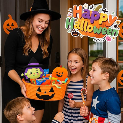ShellKingdom Halloween Basket, Storage Basket with Handles, Empty Halloween Decorations Gift Baskets with Gift Bags and Ribbon, 12 X 8 X 5 INCH