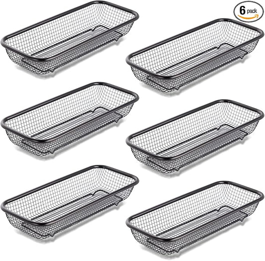 Buyer Star Stainless Steel Cutlery Drawer Organizer Pack of 6, Black Mesh Storage Baskets with 4 Triangle Racks, Stackable Utensil Holder for Holding Flatware Kitchen Utensil