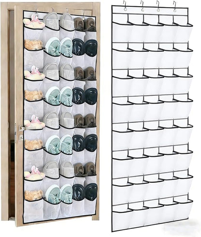 Over the Door Shoe Organizer, 40 Large Mesh Pockets Hanging Shoe Rack for Door, Space Saving Shoe Storage Organizer for Closet, Bedroom, Entryway, White