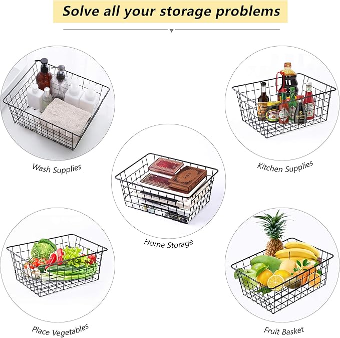 Wire Baskets for Organizing Household 4 Pack Pantry Baskets For Storage Pantry Wire Black Metal Storage Bins