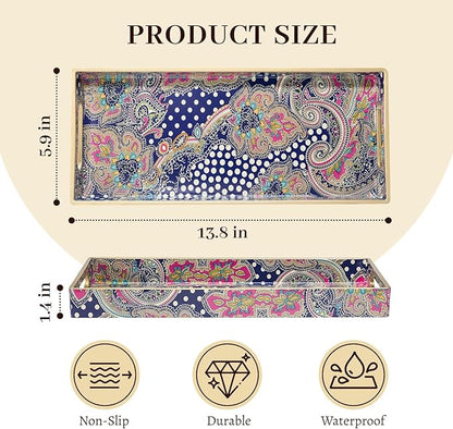MAONAME Plastic Vanity Tray, Bathroom Counter Tray, Decorative Trays with Handles, Storage Dresser Trays Organizer for Toilet Tank, Jewelry, Makeup, 13.8" x 6" x 1.57"