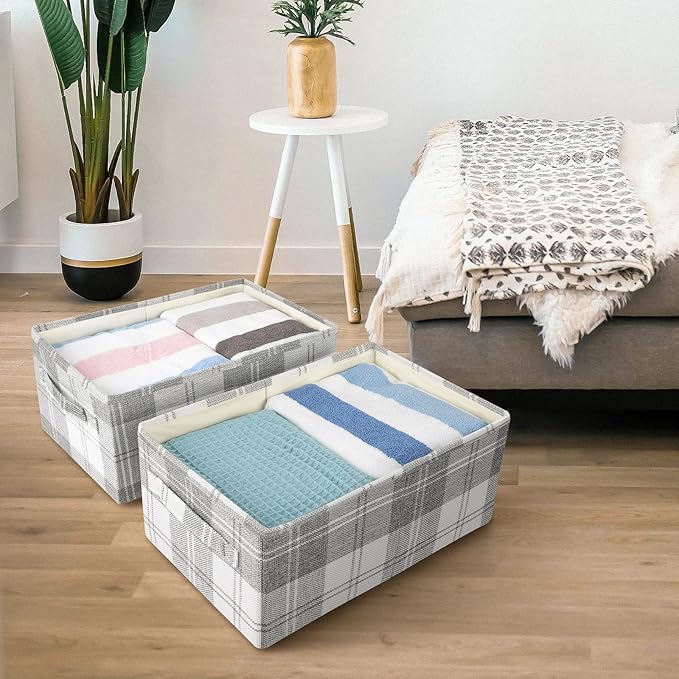 ANMINY 4 Pack Closet Storage Baskets for Shelves, 16 x 10 Inch Collapsible Fabric Storage Bins Washable Cloth Closet Organizing Bins Decorative Storage Baskets with Handles, Light Gray