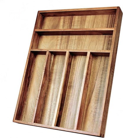 KITEISCAT Acacia Wood Silverware Organizer, Kitchen Utensil Drawer Organizer for Forks, Knives & Spoons, 6-Compartment Cutlery Tray, Flatware Holder