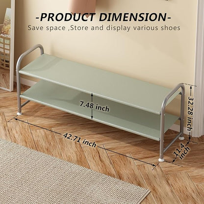 INGIORDAR Shoe Rack 2 Tier Long Storage Organizer Wide Metal Shoe Shelf for Closet Entryway Grey