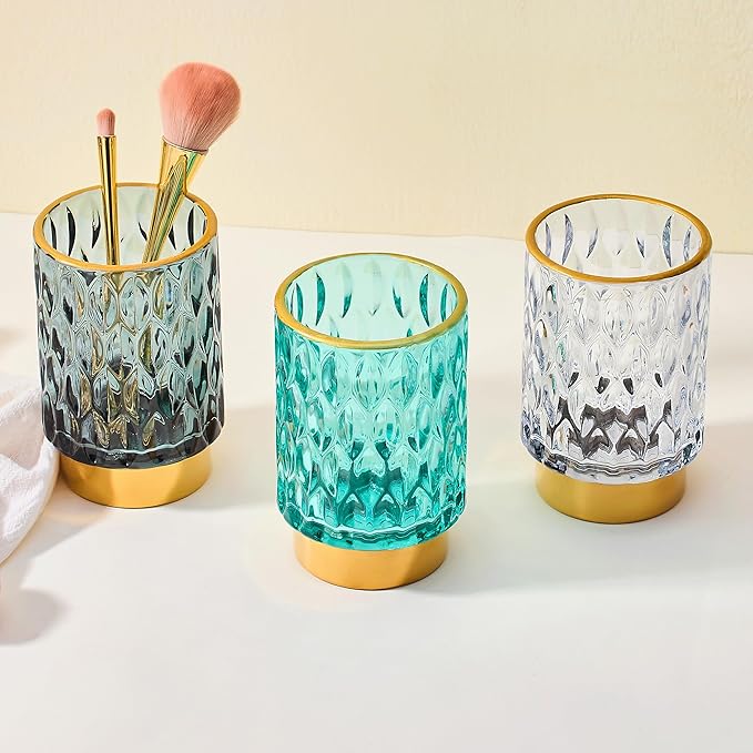 Makeup Brush Holder Organizer,Toothbrush Holders,Desk Pen Pencil Holder,Multifunctional Vintage Glass Brush Cup（A39-9-US）