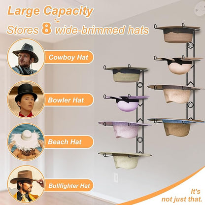 Cowboy Hat Organizer Hangers for Wall, Western Hat Rack Wall Mounted with Decorative Star, Metal Cowboy Hat Holder for Western, Cowboy, Beach, Fedora, Sun Hats (4 Pack)