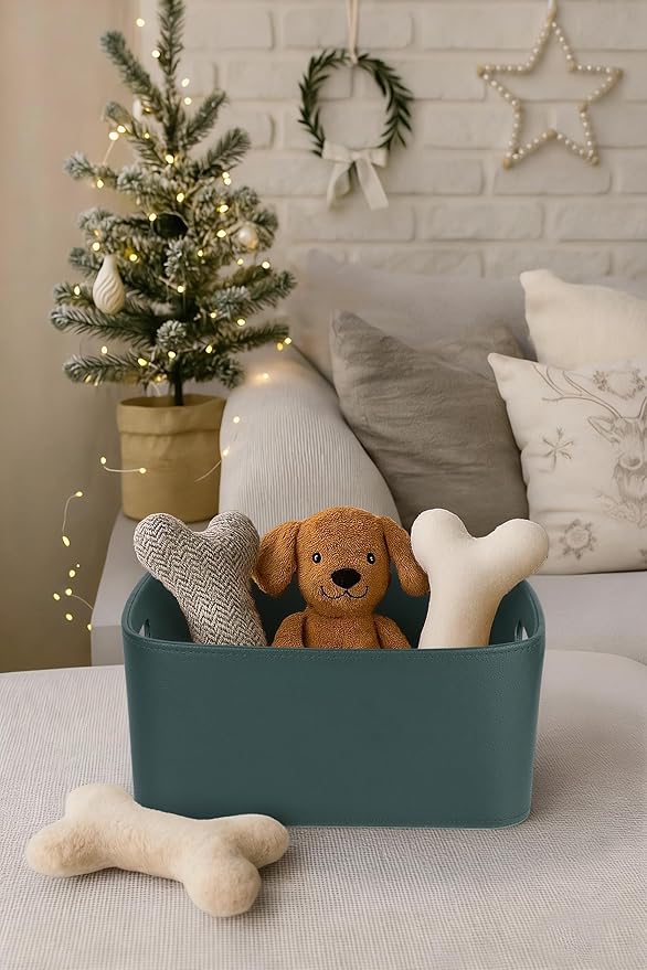 HofferRuffer Faux Leather Storage Baskets Bins with Velvet Lining for Organizing, Storage, Gifts, Set of 3 Nesting Shelf Baskets Decorative Storage Boxes for Home Organization (Green)