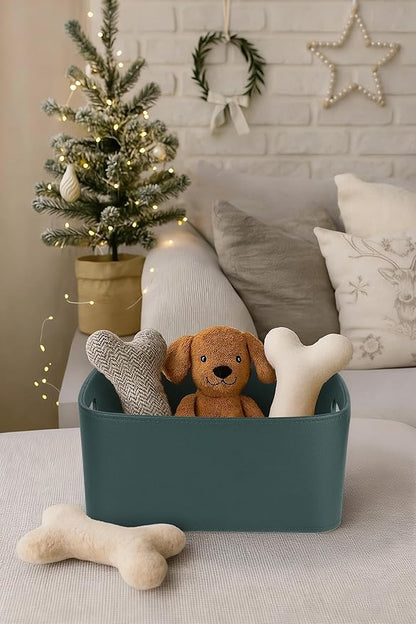 HofferRuffer Faux Leather Storage Baskets Bins with Velvet Lining for Organizing, Storage, Gifts, Set of 3 Nesting Shelf Baskets Decorative Storage Boxes for Home Organization (Green)