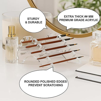 AMT Acrylic Pen Holder, CLEAR Makeup Display, Thick and Sturdy, Organizer Holder for Makeup Brush Fountain Pen, E-Cigarette, Vapor Display Case. (10 Slots)