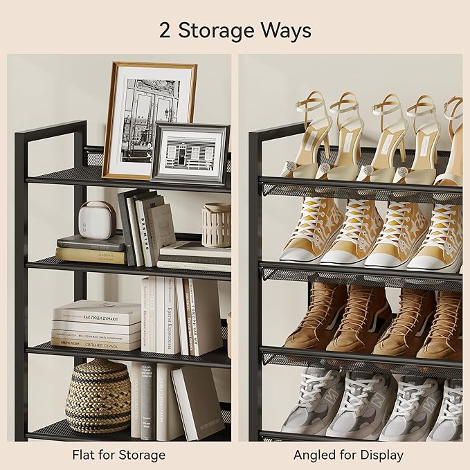 Nunsino Shoe Rack,10 Tier Metal Shoe Organizer,Max Holds 50 Pairs,Heavy Duty Shoes Shelf for Garage, Entryway, Closet,Black