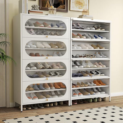 Foreate 8-Tier Tall Shoe Storage Cabinet with 4 Flip-Up Doors & Removable Shelves, 54” Metal Cabinet Shoe Rack Organizer for 24-32 Pair Shoes, Freestanding Modern Entryway Shoe Cabinet, PC Door