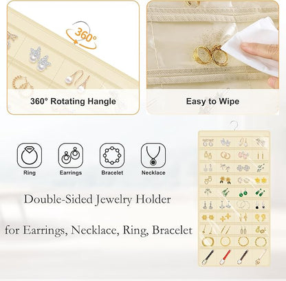 Hanging Jewelry Organizer Storage for Closet Wall Door Travel with 80 Clear Double-Sided Pockets for Earrings, Necklaces, Rings, Bracelets,1 Pcs