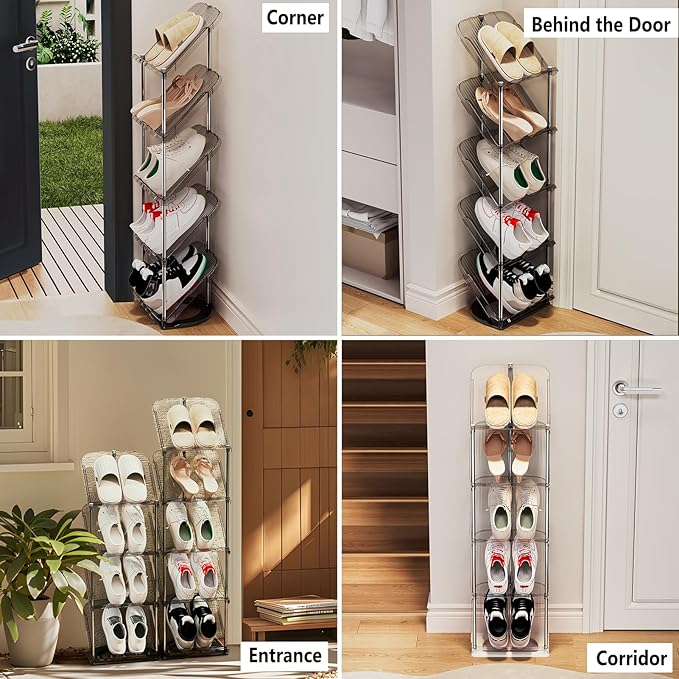 Patinao Sloping Narrow Shoe Rack 5 Tiers - Free Standing Vertical Shoes Racks for Small Spaces and Corner, Shoe Storage Organizer for Entryway, Tall Slim Shoe Shelf Cabinet for Shoes and Boots