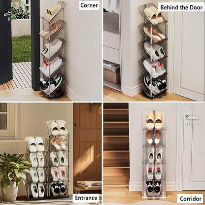 Patinao Sloping Narrow Shoe Rack 5 Tiers - Free Standing Vertical Shoes Racks for Small Spaces and Corner, Shoe Storage Organizer for Entryway, Tall Slim Shoe Shelf Cabinet for Shoes and Boots