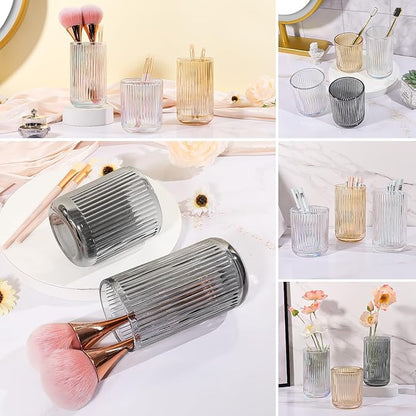 DASITON Makeup Brush Holder Organizer, Crystal Glass Makeup Brushes Storage Holder, Vintage Make Up Brush Cup for Vanity, Pen Pencil Holder for Desk, Toothbrush Holders for Bathroom (Grey SL)