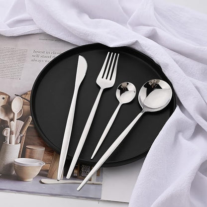 24 Piece Cutlery Set for 6 with Holder, Mirror Polished Silver Stainless Steel Flatware Set with Rack, Kitchen Restaurant Hotel Utensils, Silverware Sets with Holder, Hanging Flatware set