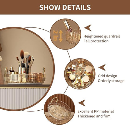 YCIA&DONE Rotating Makeup Organizer for Vanity, Large Capacity Make Up Storage Skin care Shelf Perfume Holders Cosmetic Dresser Organizer Countertop Spinning 360 (Amber Gold, 1Tier)