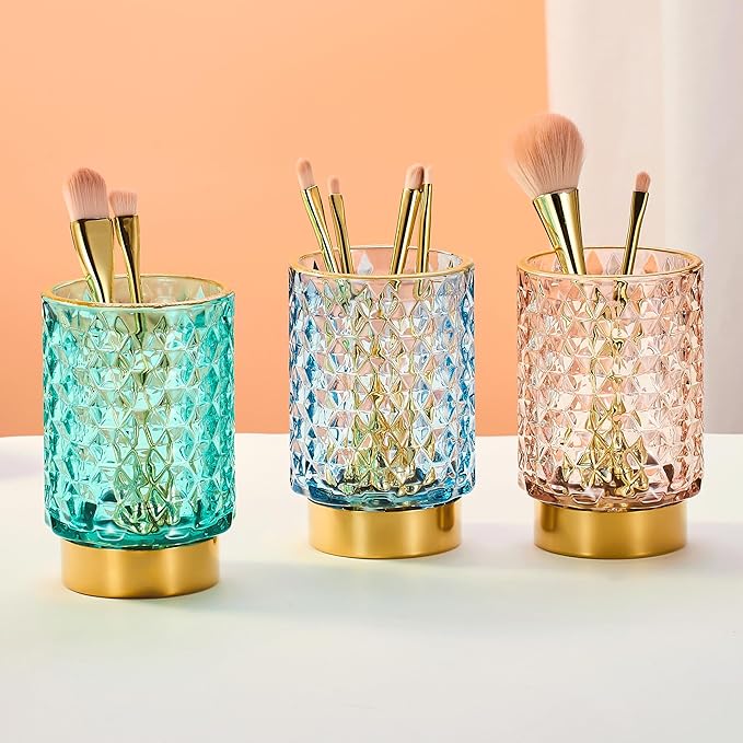 Makeup Brush Holder Organizer,Toothbrush Holders,Desk Pen Pencil Holder,Multifunctional Vintage Glass Brush Cup（A46-10-US）