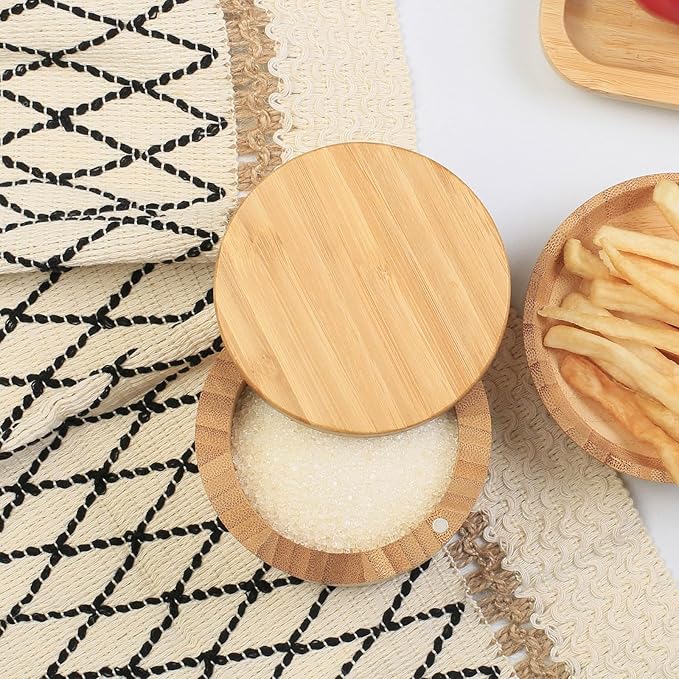 Salt Cellar with Magnetic Swivel Lid, Rustic Bamboo Salt Box for Kitchen for Seasonings/Spices/Candies, Salt Container for All Kinds of Spices/Nuts/Craft Materials, 8.0 Ounce Capacity (1Cup)