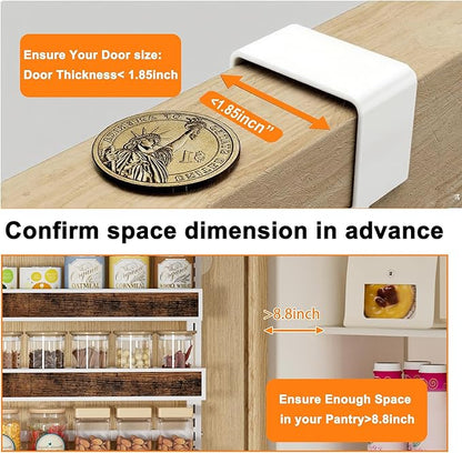8 Tier Over The Door Pantry Orangizer 2 IN 1 Wall Mounted or Hanging Spice Rack with Adjustable Wood Basket,Heavy Duty Seasoning Storage Shelf for Kitchen Pantry and Bathroom