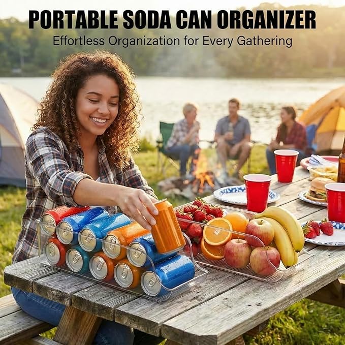 4-Pack Clear Soda Can Organizer for Sparkling Water and Beer, Rolling Drink Holder for Refrigerator Organizers and Storage, Transparent Can Organizer for Pantry and Kitchen Cabinets