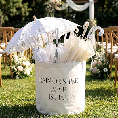 Yungyan Wedding Baskets with Handles 16 inch Large Storage Basket for Wedding Glow Sticks Slippers Flip-flops Umbrella Blankets Gift Container for Ceremony Ivory White (Rain or Shine)