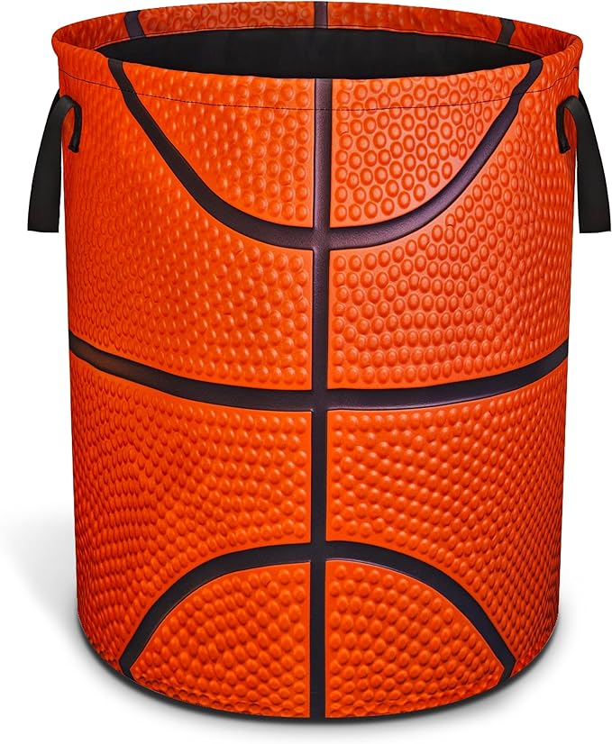 Basketball Texture Laundry Basket Ball Foldable Waterproof Oxford Cloth Funny Tote Bag Laundry Hamper Clothes Storage Bucket Toy Organizer For Bathroom/Laundry Storage/Bedroom 17.7x13.7 Inch