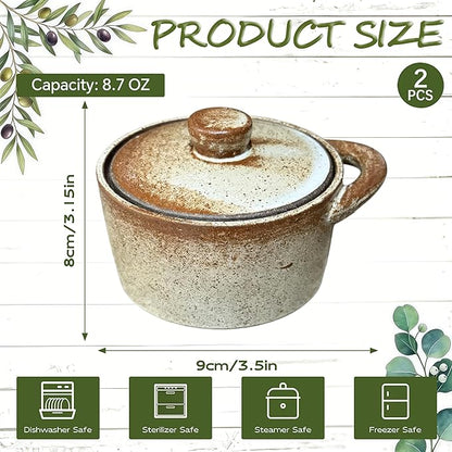 2 Pack Speckled Ceramic Salt Cellar with Lid – Rustic Farmhouse Ceramic Salt Holder, Countertop Bowl, Storage Container, Well Dish Jar for Spices (Retro Color)