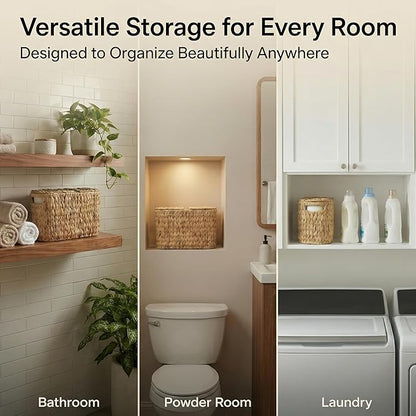 DEILSY™ Natural Water Hyacinth Toilet Paper Basket for 4 Rolls, Slim Toilet Paper Storage Basket with Built-in Handles, Wicker Toilet Paper Storage Basket with Lid for Bathroom or Powder Room