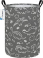 Round Cute Dinosaur Laundry Basket,Collapsible Laundry Hamper for Nursery,Toy Storage Bin for Kids Boys,Waterproof Storage Basket for Home,Bedroom, Playroom,New Parent Gift(Gray Line Dinosaur)