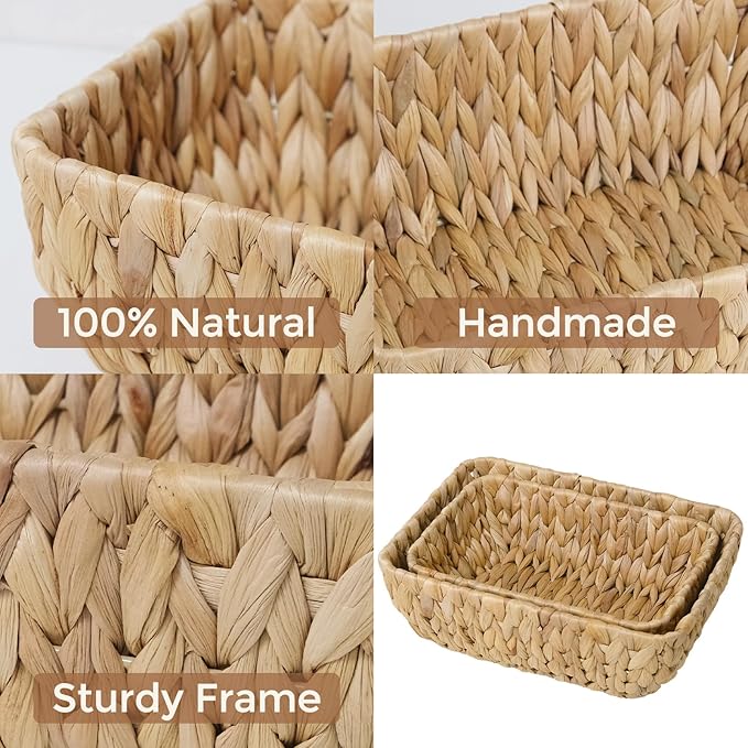 Small Wicker Baskets For Storage,Woven Basket For Organizing, Natural Water Hyacinth Decorative Basket, Empty Gift Baskets,2 Pack