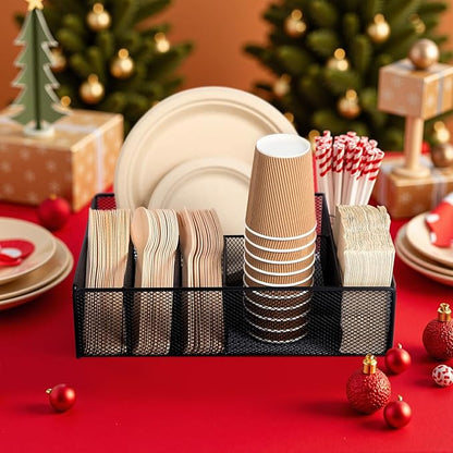 Utensil Caddy for Party - Paper Plate Holder ,Silverware Caddy Utensil Holder Paper plate Organizer with 6 Compartments for Party, Camping, Picnic
