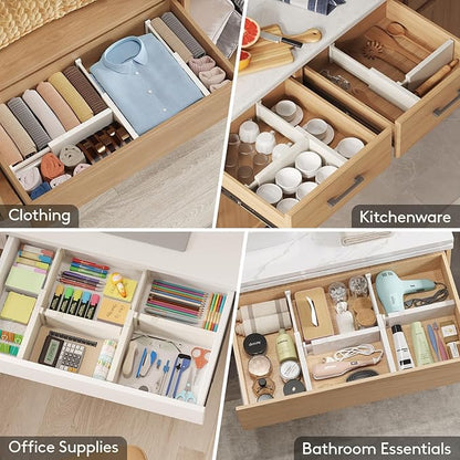Lifewit 20 Pack Drawer Dividers 4" High 28-43.5cm/11-17" Adjustable Drawer Organizer for Clothes/Utensils, Expandable Drawer Separator in Dresser/Kitchen/Bedroom/Office Organization & Storage Beige