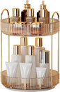 YCIA&DONE 360 Rotating Makeup Organizer and Storage for Vanity Countertop 2 Tiers, High Capacity Cosmetic Skincare Perfume Organizers for Dresser Bathroom Lazy Susan (Amber Gold)