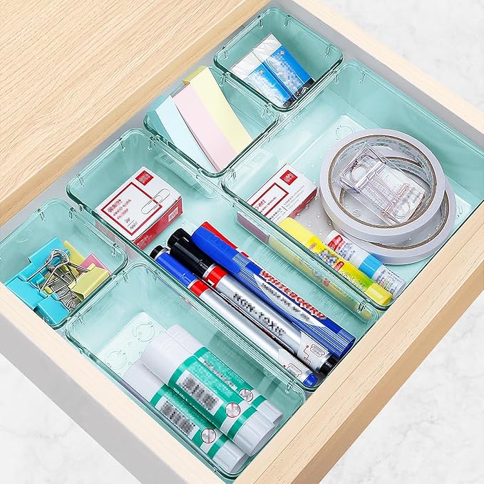 StorMiracle 13 PCS Drawer Organizer Set, 5 Varied Size Bathroom and kitchen Drawer cabinet organizer Trays, Clear Storage Bins for Makeup, Jewelry, Utensils and Gadgets