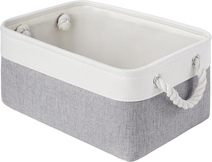 Storage Baskets for Shelves 13.8x9.8x6.7 Inch, Foldable Fabric Storage Bins with Handles, Small Storage Baskets for Organizing Closet, Office, Home Organization (1-Pack, White&Gray)