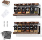 2-Tier Wall Mount Spice Rack Organizer with 12 Glass Jars, 216 Labels & Funnel - Screw/Adhesive Mount, Black Metal & Wood Spice Storage for Kitchen Pantry Cabinet, 11.6”W x 2.4”D x 3.2”H