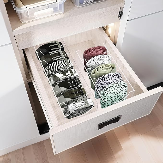 Belt Organizer, Belt Storage Box with 7 Compartments, Acrylic Belt Storage Holder for The Closet, Clear Belt Display Case for Closet Tie,Bow Tie and Watch Jewelry