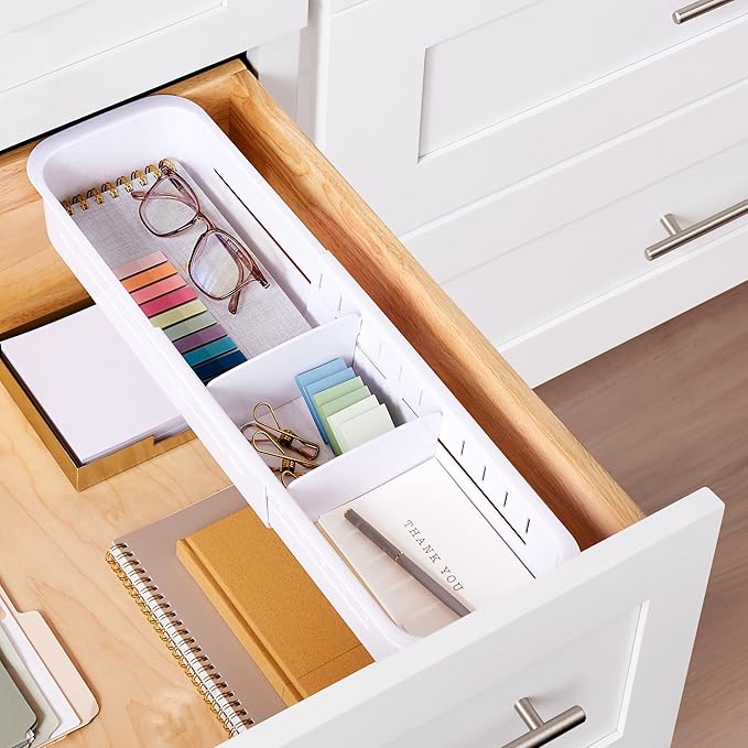 YouCopia DrawerFit Expandable Kitchen Drawer Organizer: Sliding Storage Tray for Utensils & Accessories in Deep Drawers, Expandable 15–23" wide, White Speckled BPA-free
