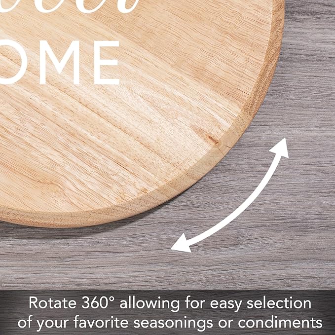 CounterArt Decorative Round Natural Wood Lazy Susan Turntable 14" Diameter Condiment Caddy, Cheese Server, Cake Plate, Spice Organization (Home Sweet Home)
