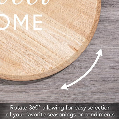CounterArt Decorative Round Natural Wood Lazy Susan Turntable 14" Diameter Condiment Caddy, Cheese Server, Cake Plate, Spice Organization (Home Sweet Home)