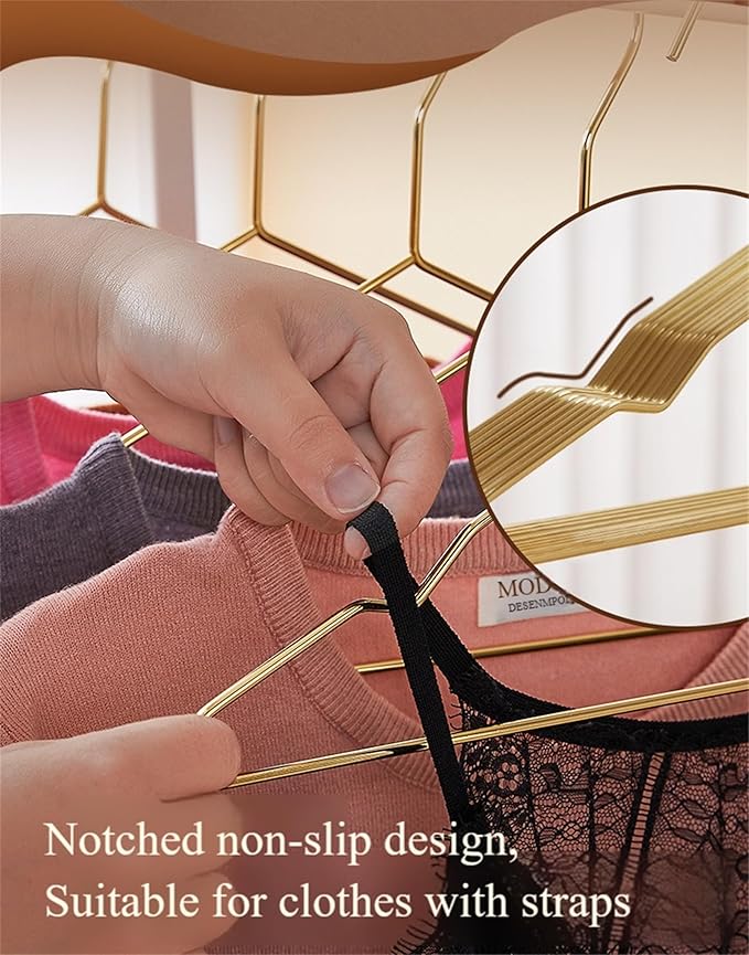 17 Inch Metal Clothes Hanger, 4.0mm Heavy Duty Shirt Blouse Hanger for Coat Suit Bridal Boutique, Space Saving Slim Wire Hanger for Camisole Trousers Wedding Dress（Gold 36pack）