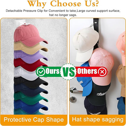 Hat Racks for Baseball Caps,Hats Rack Organizer Hold Up to 20 Hats,Hat Organizer for Baseball Caps Hat Holder Storage Display Adhesive/Wall Drilled for Wall,Door,Closet,Hat Racks for wall (1PK, White)