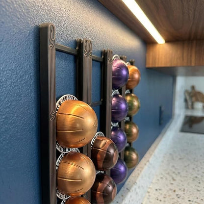 Adhesive Coffee Pod Holder for Nespresso VertuoLine, Holds 20 Capsules - Wall or Cabinet Mounted Coffee Capsule Rack with Strong 3M Adhesive Strips, Vertical or Horizontal Mount