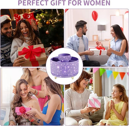 fanado Bling Diamond Makeup Brush Holder, 360° Rotating Makeup Organizer, 5 Slot Make up Brushes Cup for Countertop, Storage for Cosmetics Pen Eyeliner Skincare on the Vanity (Diamond Purple)