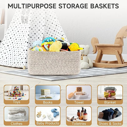 3-Pack Small Storage Baskets for Organizing | Woven Shelf Toy Basket | Rope Baskets for Gifts Empty | Closet Organizer Bins with Handles | Cube Decorative Box | 11.8×7.8×5.1” | Mixed brown