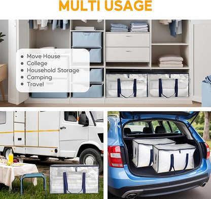 HealSmart 8 Pack Large Moving Bags with Zippers & Handles, Moving Supplies with lids, Heavy Duty Totes for Space Saving, Fold Flat, Moving and Storing, Clear